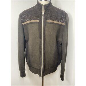 Enzo Tovare Mens Brown Bomber Jacket Size XL Suede Look Elbow Patch Zip Coat